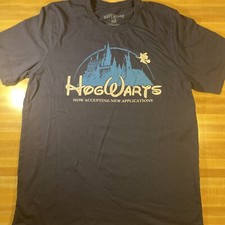 Harry Potter Hogwarts Now Accepting Applications T Shirt size Large Navy Blue