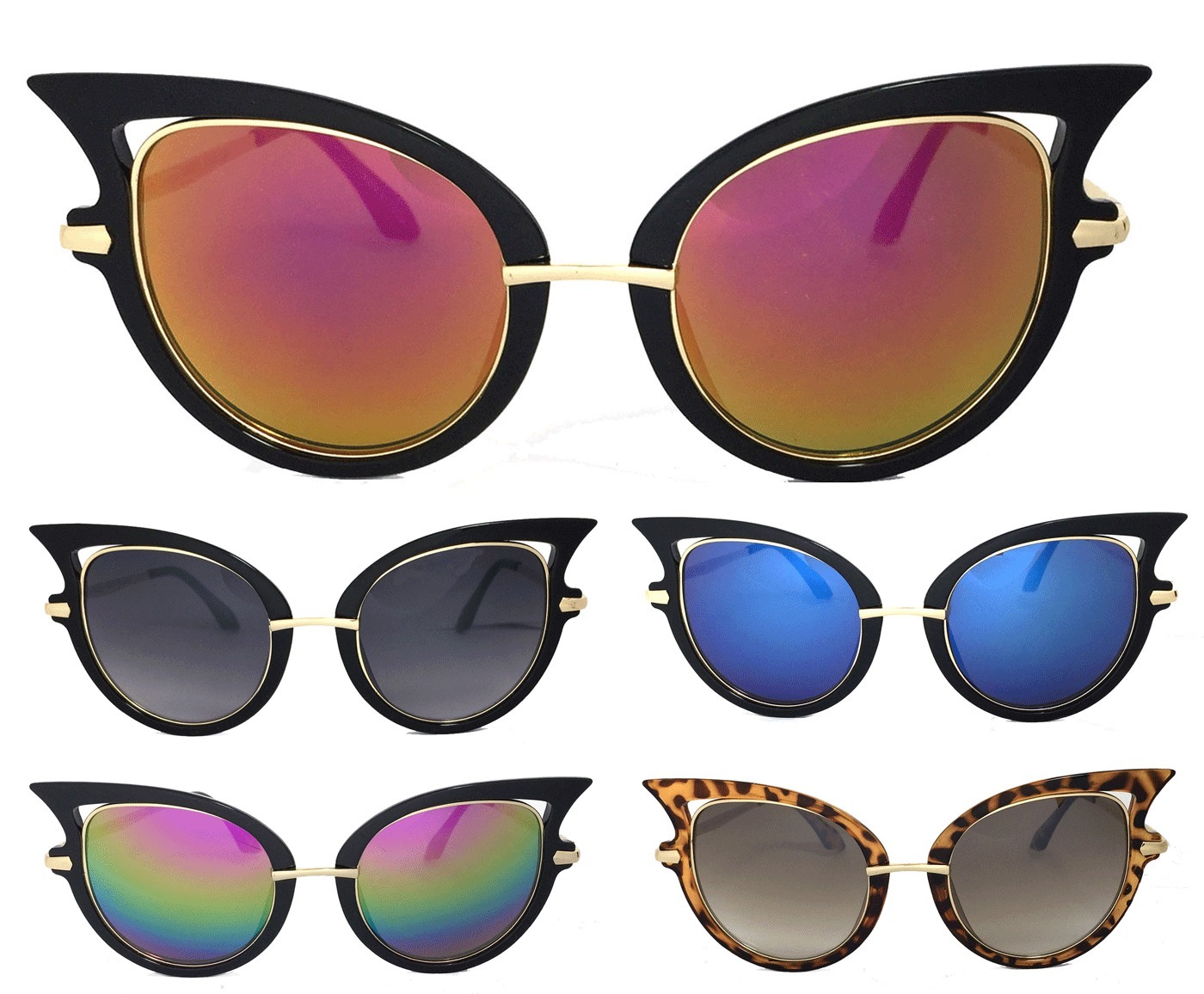 Retro Women Cat Eye Sunglasses Gold Metal Frame UV Protection  -image