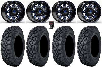 Fuel Lethal Blue 14'' Wheels 27'' Klever X/T Tires Kawasaki Mule Pro FXT KRX