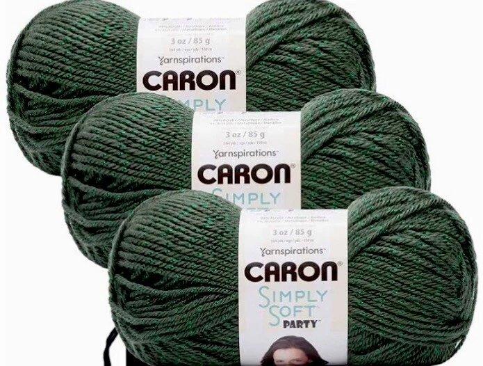 LOTE DE 3 HILOS DE FIESTA Caron Simply Soft “Dark Sage Sparkle” verde metálico suave Foto 2 de 4