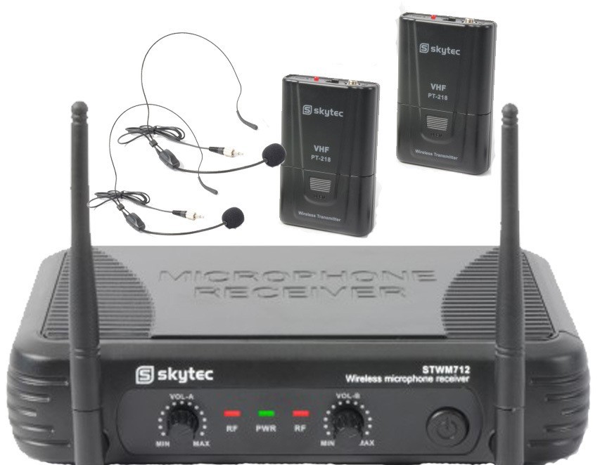 COPPIA MICROFONI WIRELESS (senza filo) BI-CANALE VHF DOPPIO ARCHETTO TEATRO LIVE