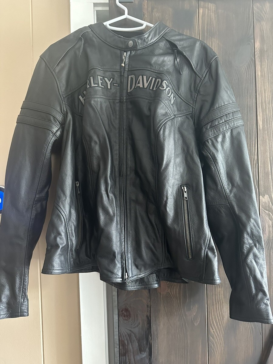 Harley Davidson womens jacket 1W black leather zip snap soft bar