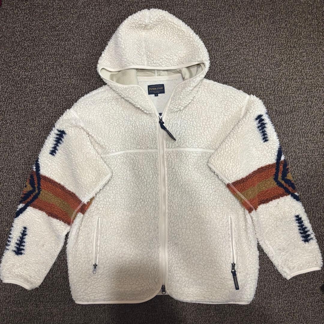 Pendleton White Fleece Jacket with Geometric Patt… - image 2