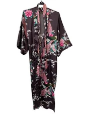 Babeyond Peacock and Blossoms Belted Kimono Robe One Size Multicolor Lounge