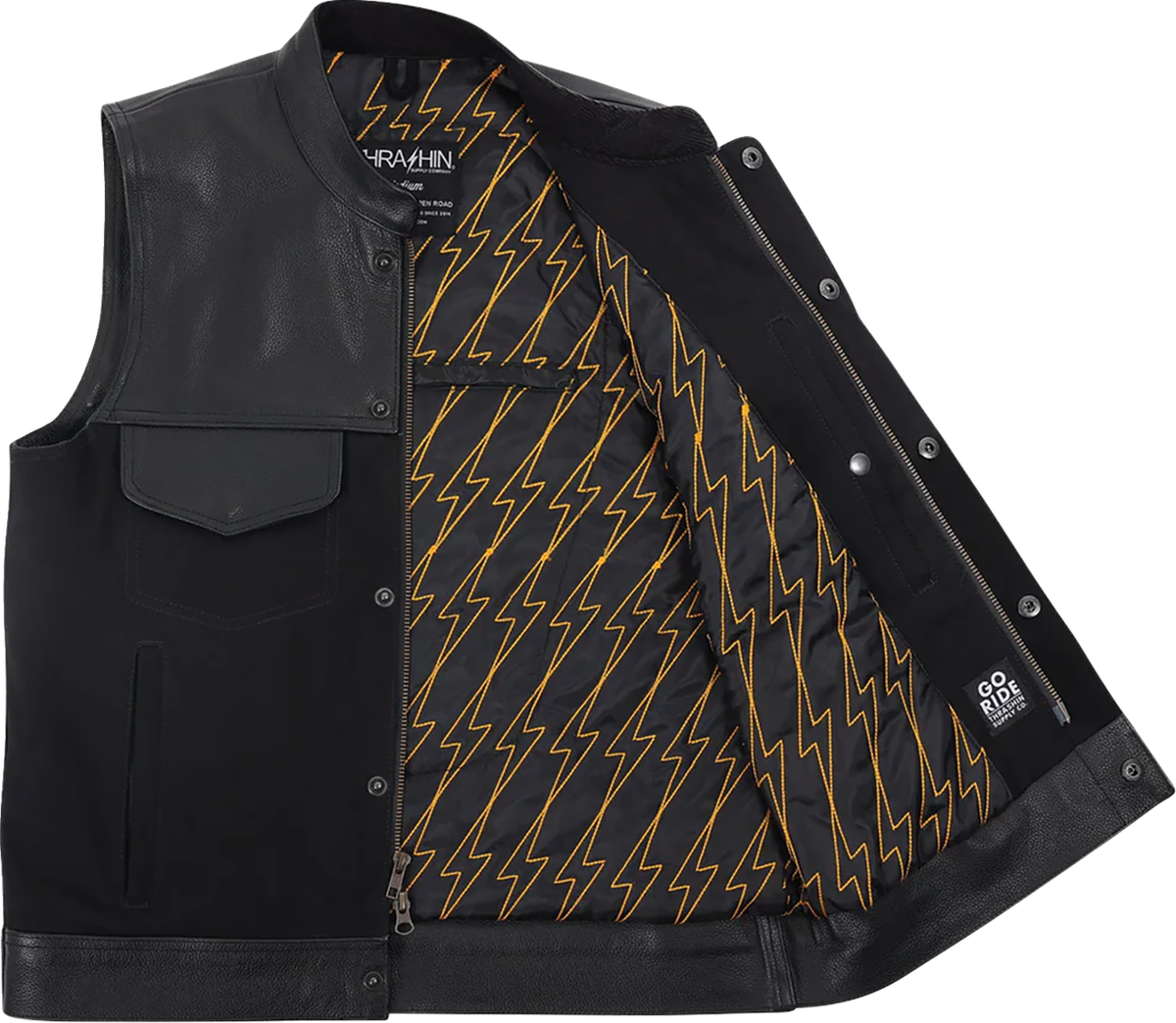 THRASHIN SUPPLY CO. - Kanan Leather/Denim Riding Vest - Black