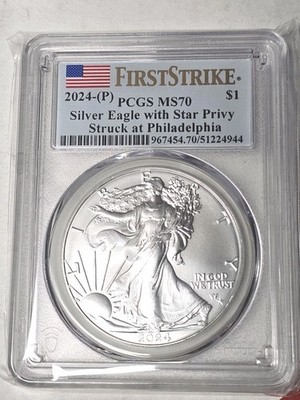 2024 (P) American Silver Eagle  First Strike PCGS MS70 STAR PRIVY. Free Shipping