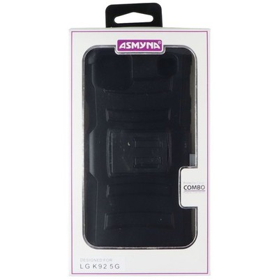 Asmyna Case + Holster Rugged Protector Cover Combo for LG K92 5G - Black