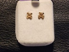 14K Yellow Solid Gold Teddy Bear Stud Earrings