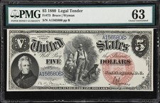 Fr. 73. 1880 $5 Legal Tender Note. PMG Choice Uncirculated 63.