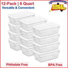 Sterilite 6 Quart Storage Box, Stackable Bins with Snap-On Lids, Plastic 12 Pack