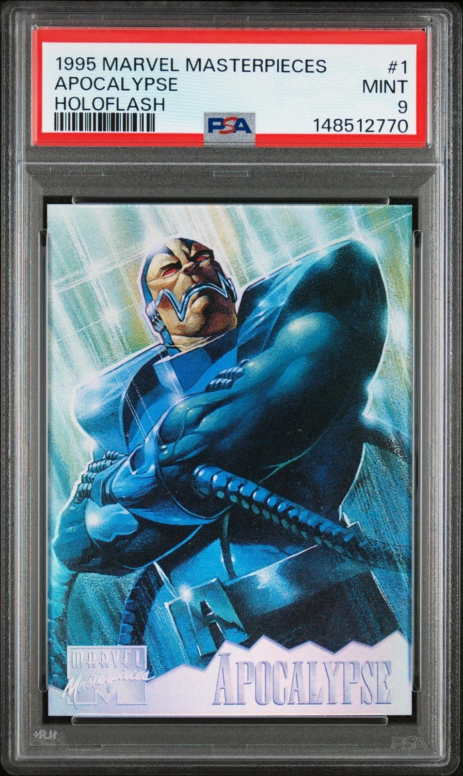 Apocalypse #1 Marvel 1995 Masterpieces Holoflash trading card — raw and PSA graded price guide