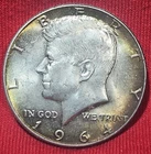 1964 50C Kennedy Half Dollar BU Brilliant Uncirculated Natural Rainbow Toning