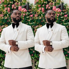 White Men's Suits Shawl Lapel Formal Business Wedding Evening Party Prom Tuxedos