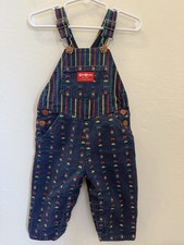 Vintage Oshkosh B  Gosh Denim Bib Overalls Cars  Stripes Toddler 18 Months 90  s