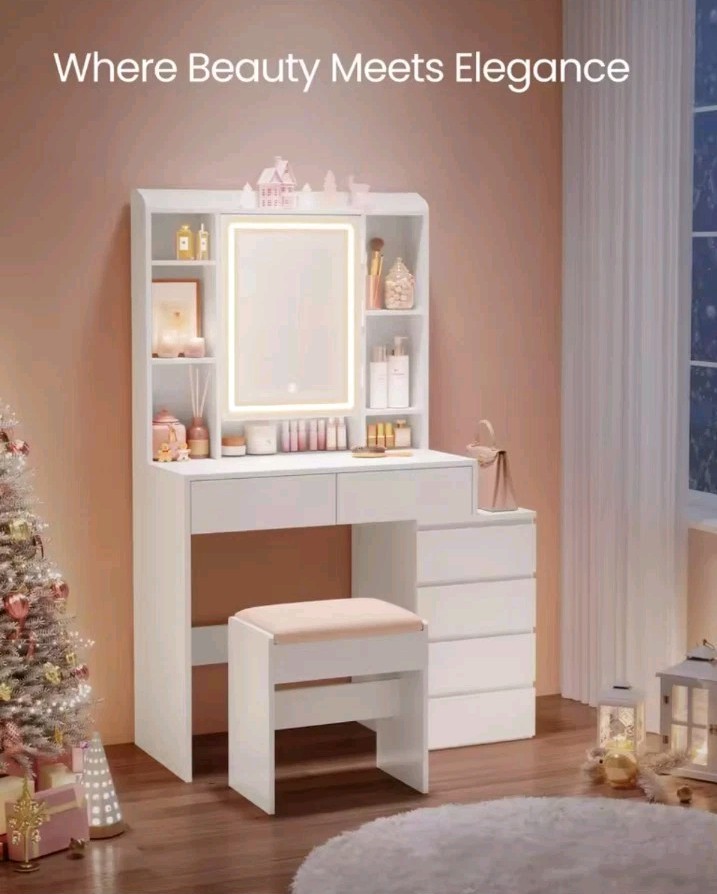 VASAGLE Dressing Table with LED Lights, Adjustable Brightness, 40 x 97.5 x...