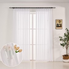 Pure White Sheer Curtains 90 inches Long Light Filtering Pinch Pleated Curtai...