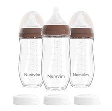 Numvim Natural Glass Baby Bottles 3-Pack Newborn Anti-Colic Extra Slow Flow