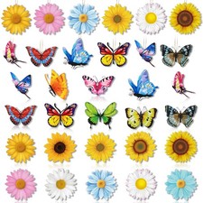 40 Pcs Spring Ornaments for Small Tree Wooden Flower Butterfly Ornament Sunfl...