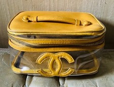 【JUNK】Chanel Clear Yellow Vinyl Vanity Bag Makeup Pouch Handbag Used