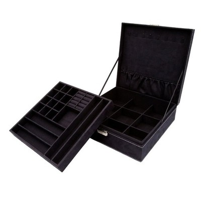 Jewelry Box Organizer Two Layer Display Storage Case Lock Black KC007 KLOUD City