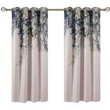 63" Willow Leaves Blackout Curtains - Digital Print Grommet Top Drapes, Therm...