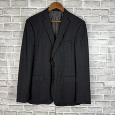John Varvatos USA Bedford Mens 44L Blazer Jacket Charcoal Gray Plaid 2-Button