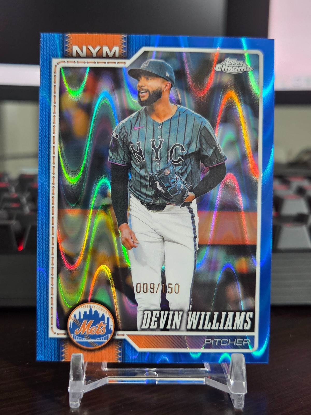 2026 Topps Chrome Devin Williams #194 Blue Raywave Refractor /150 Mets