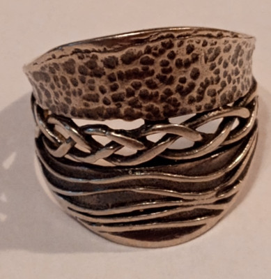 Silpada 925 Sterling Silver Celtic Filigree Braid Cuff Ring Size 8, preowned