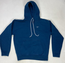 Nike Solo Swoosh Fleece Pullover Hoodie Men Small Blue Heavyweight CV0552 460