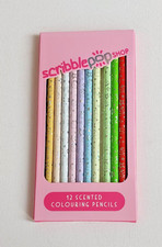 12 Scribble Pop Shop SCENTED COLOURING PENCILS PINK Pack SILVER DECORATED STARS