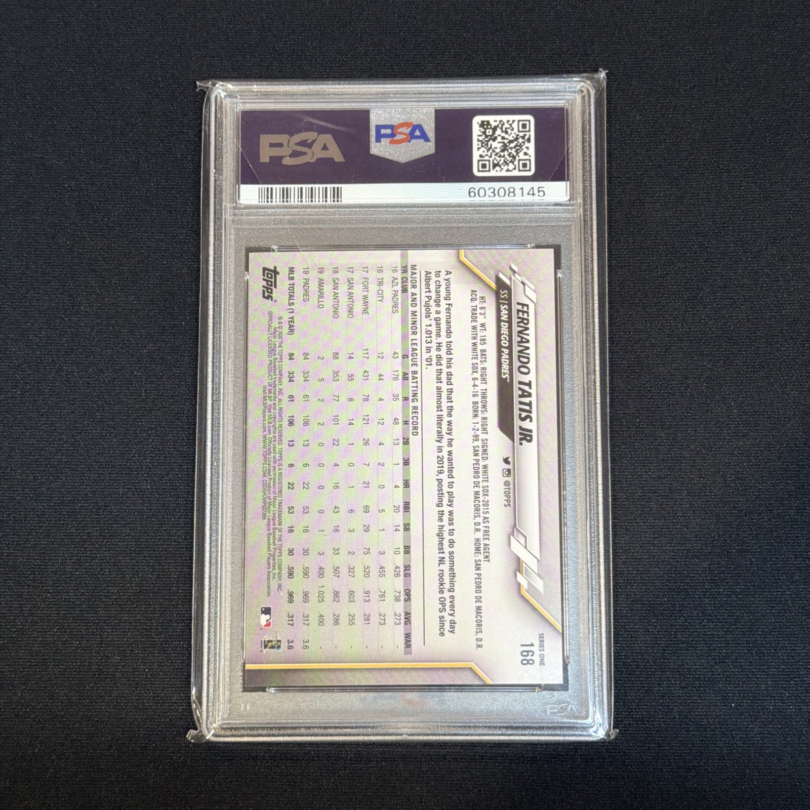 2020 Topps Fernando Tatis Jr. #168 Gold Cup PSA 9 Mint San Diego Padres view 2