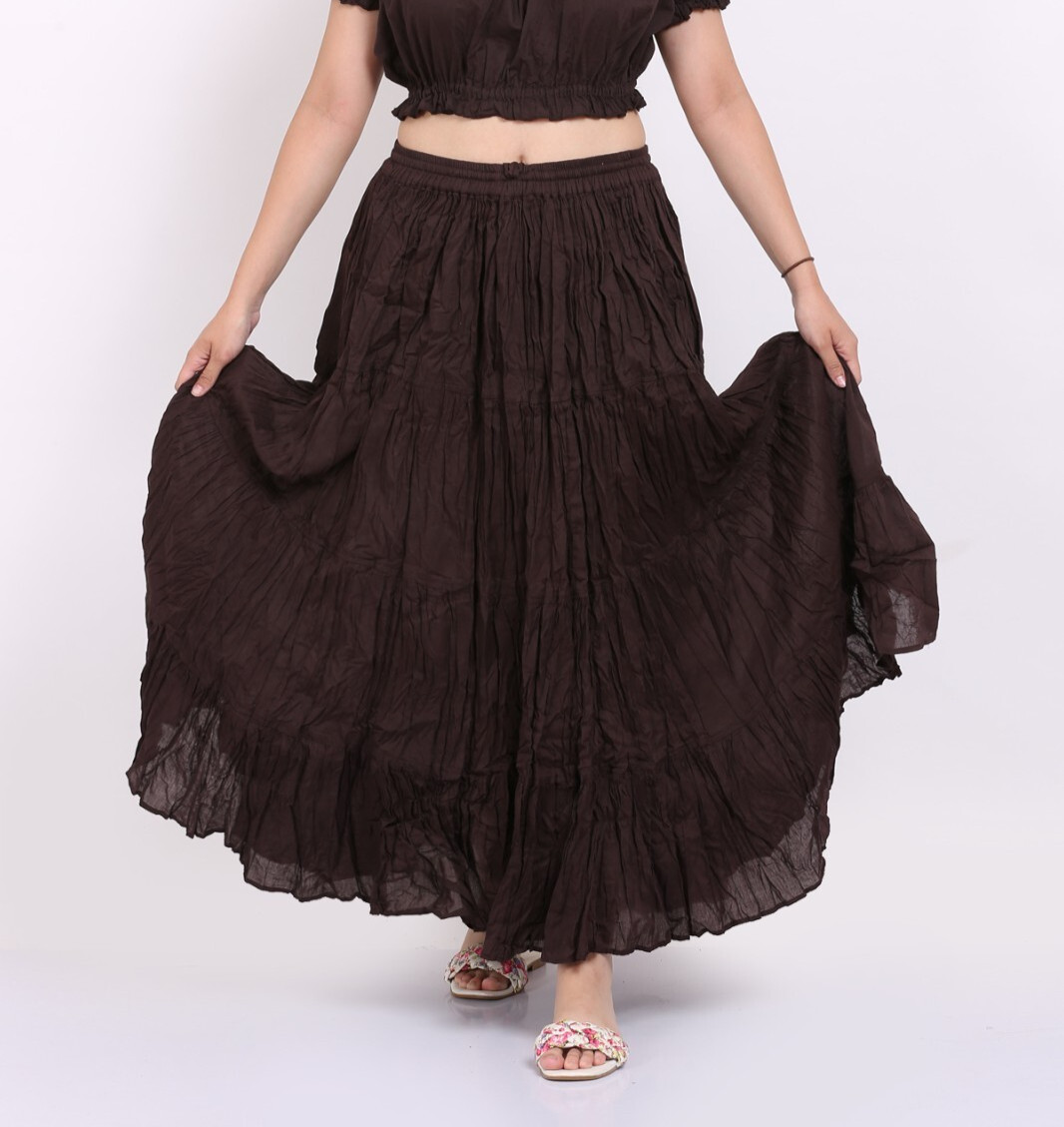 Mujer 12 Yardas 100% Algodón 4 Niveles Bohemia Flamenca Larga Café Color Falda