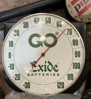 1960 70s Exide Batteries Thermometer Tin Advertising Battery Sign