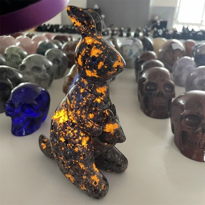 1.9LB 6.6'' Natural Yooperlite Kangaroo Crystal Quartz Carving Courage Reiki