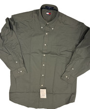 NWT Tommy Hilfiger Mens Button Down Shirt Green Sage 16 32/33 Long Sleeve