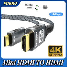 Mini HDMI to HDMI Cable 4K 60Hz 2K 120Hz Braided High Speed HDTV Camera Lead