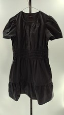 Quince Women 100% Organic Cotton Poplin Tiered Mini Dress Black Basic Sleeved M