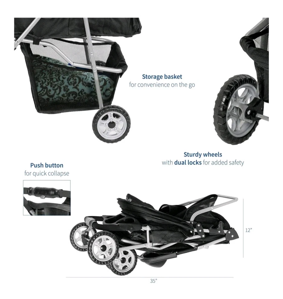 Cochecito para mascotas VIVO negro de 3 ruedas para perro, gato y más portabebés plegable Foto 3 de 4