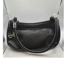 Vintage Brighton Black Bag with Heart Charm Braided Strap Zip for Women