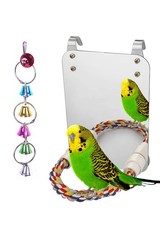 LOPERDEVE 7" Bird Mirror with Rope Perch Toys Swing, 7 inch, 7 inch