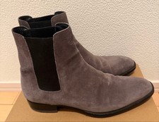 YSL Saint Laurent Wyatt Side Gore Chelsea Boots Gray Suede Leather Men's 41 US8