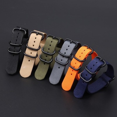 Quality One Piece Thicked Nylon Canvas Watch Band Strap 18/20/22/24mm Five-ring 