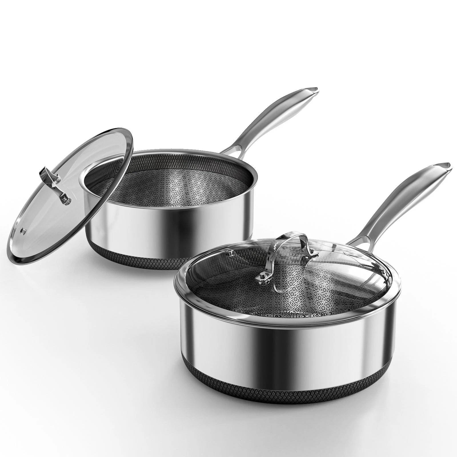 Sauce pan with Lid, 1.5 & 2.8 QT Hybrid Stainless Steel Cookware Set, PFOA 5-...