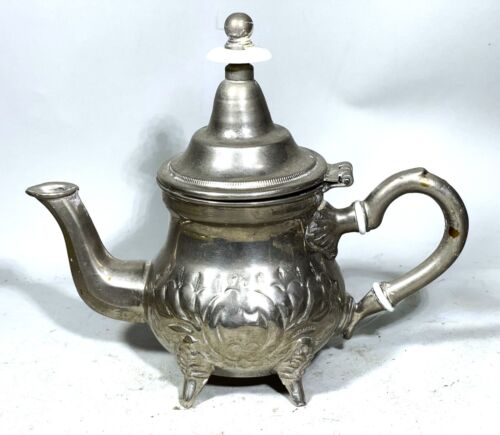 vintage nickel plated brass Turkish coffee pot having porcelain insulators - Picture 1 of 3