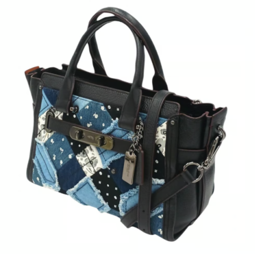 極美品✨️ COACH Swagger Denim 2way shoulder Coach Denim Swagger With Chalk White Leather Trim Satchel