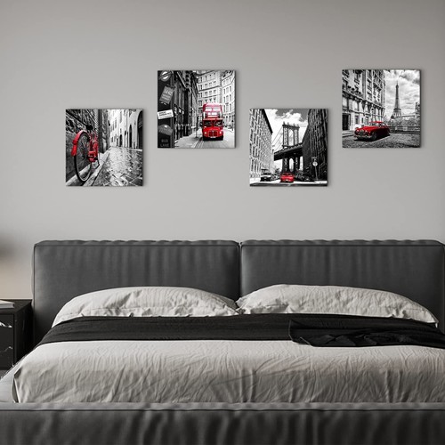 Black and White Framed Canvas Wall Art Modern City Wall Decor for Living Room... - Picture 2 of 9