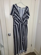 Avenue 2x 18 20 Wrap Style Dress Black White Long Cap Sleeve Womens Plus Size