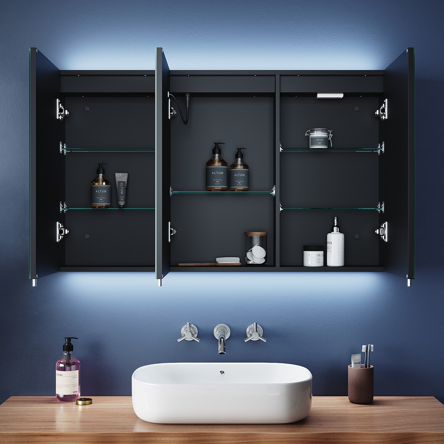 LED Bathroom Mirror Cabinet with Demister Shaver Socket 3 Colors Lights ...