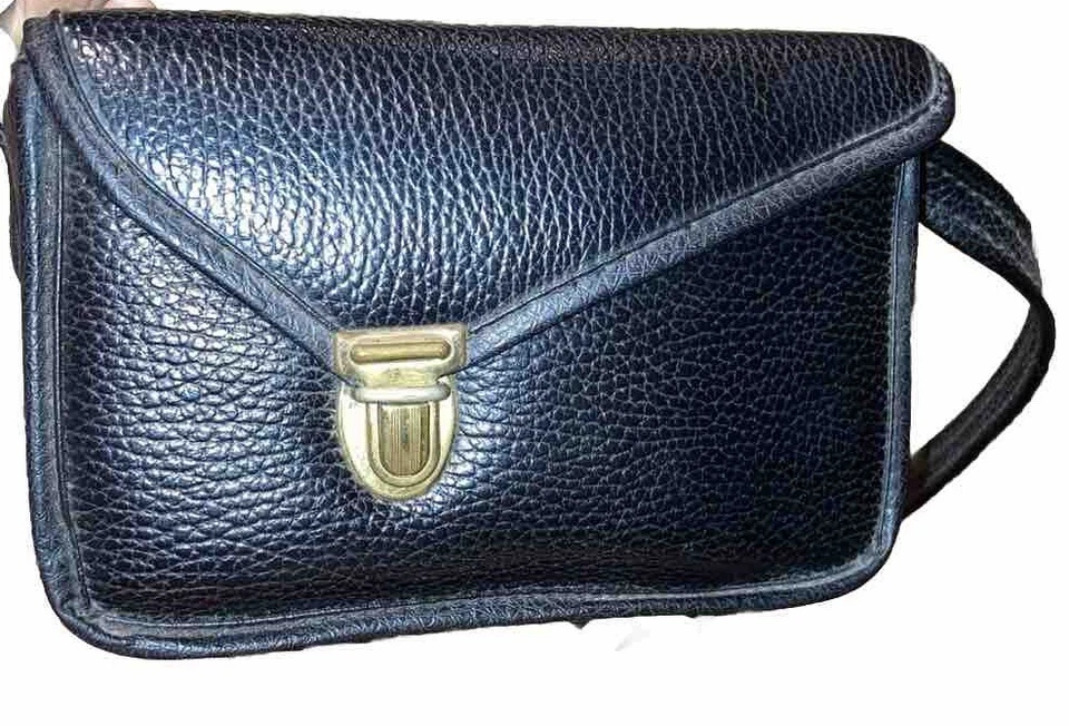 Bolso/estuche de transporte vintage negro imitación cuero forro a cuadros verde 7" x 4,5" Foto 2 de 4