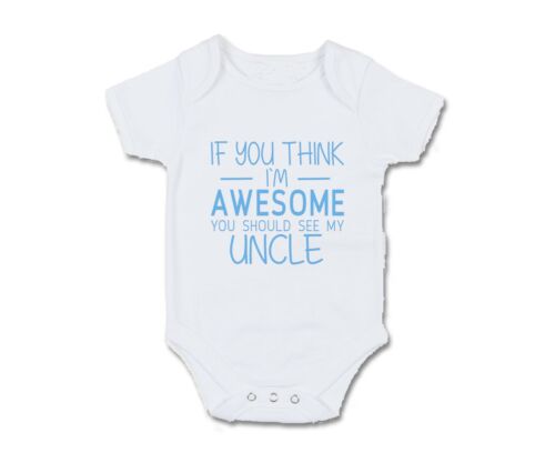 Awesome Like My Uncle Funny baby grow bodysuit Bib three colour text Gift  - Photo 1/7